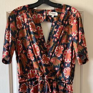 Anthropologie Porridge Clothing Floral and Navy Blue Pantsuit size M